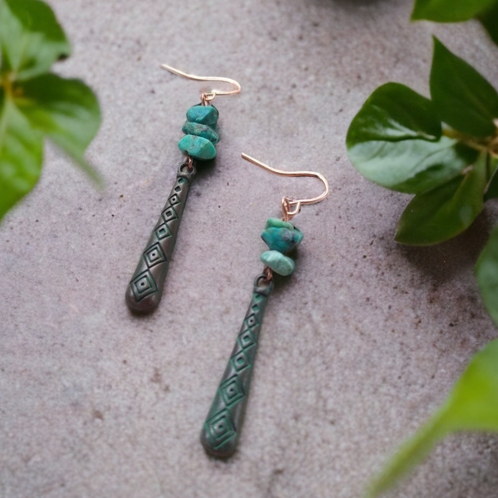 Turquoise Stone Earrings Natural Western Patina